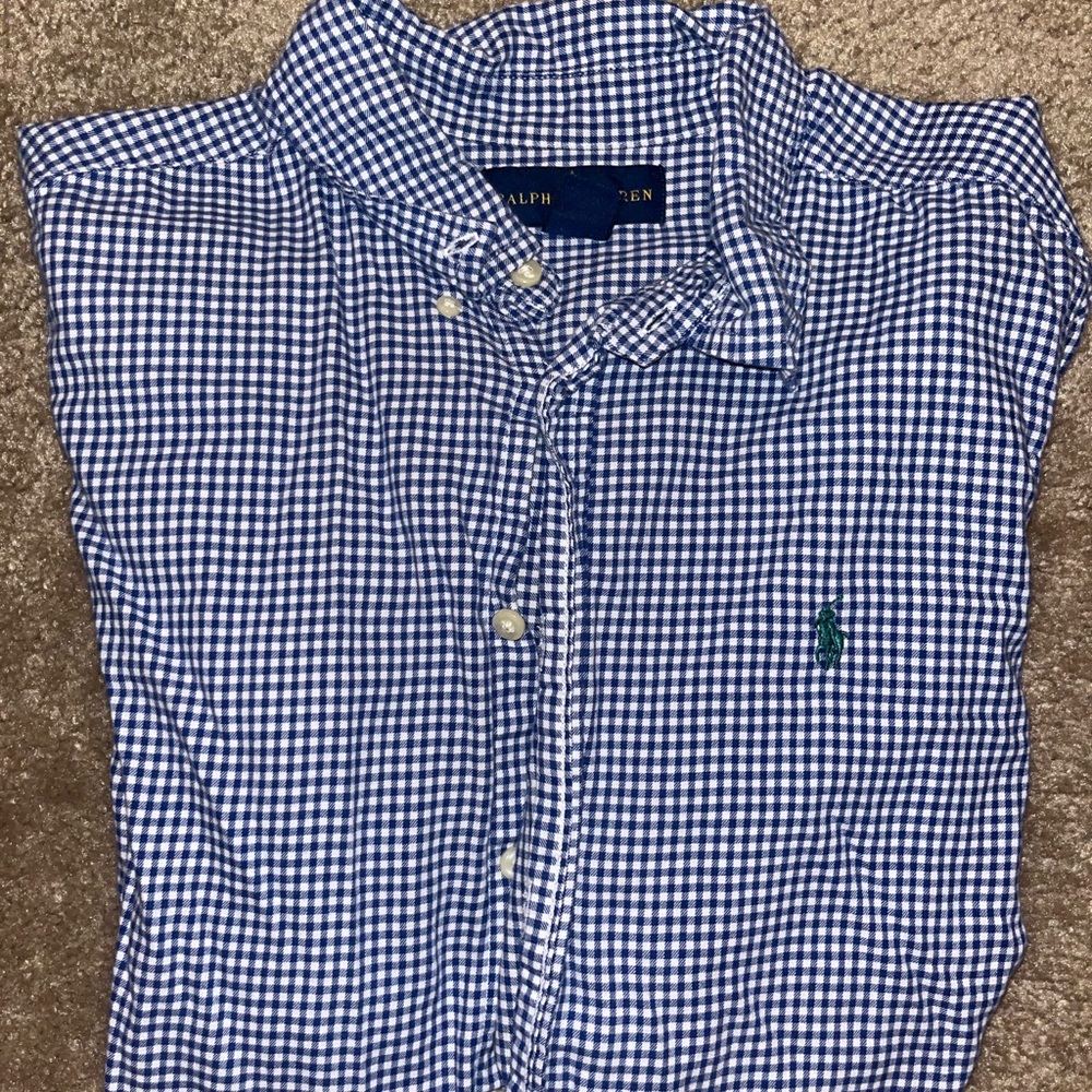 Ralph Lauren Blue Casual Button Down Shirt Gingham Check